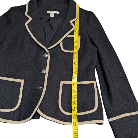 Banana Republic Heritage Black Wool Blend Blazer Tan Piping Academia Preppy 10 - Picture 8 of 9